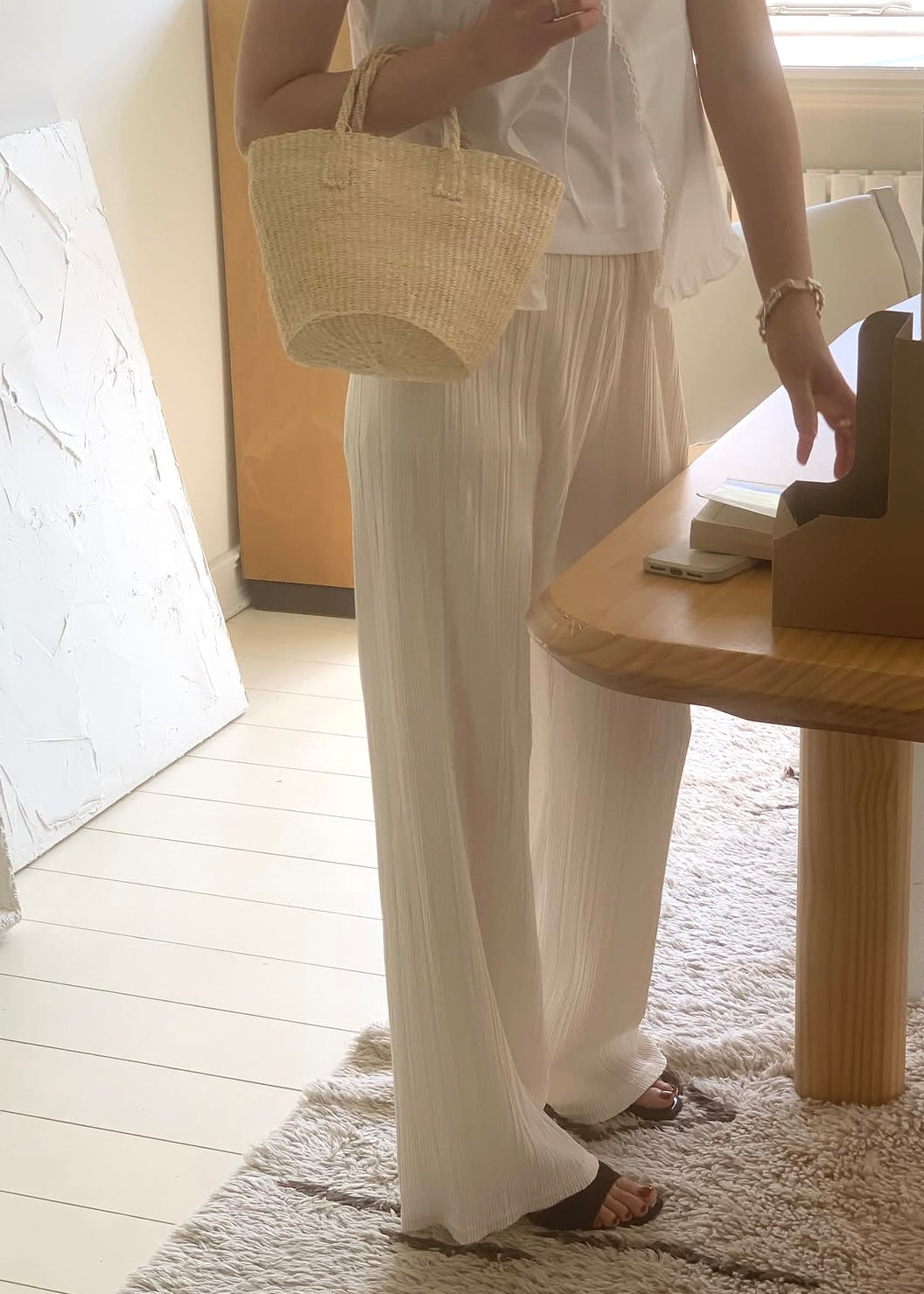 Pleated bell bottom pants