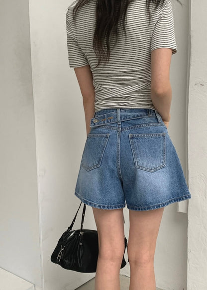 Denim belted indigo shorts