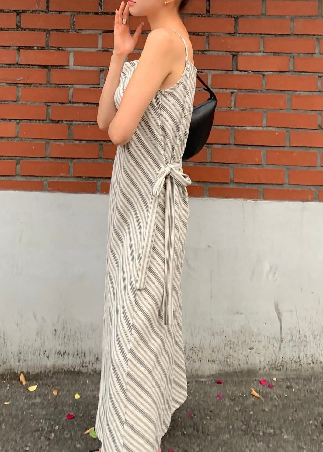 Square neck bias stripes dress