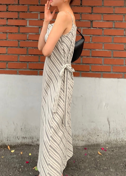 Square neck bias stripes dress