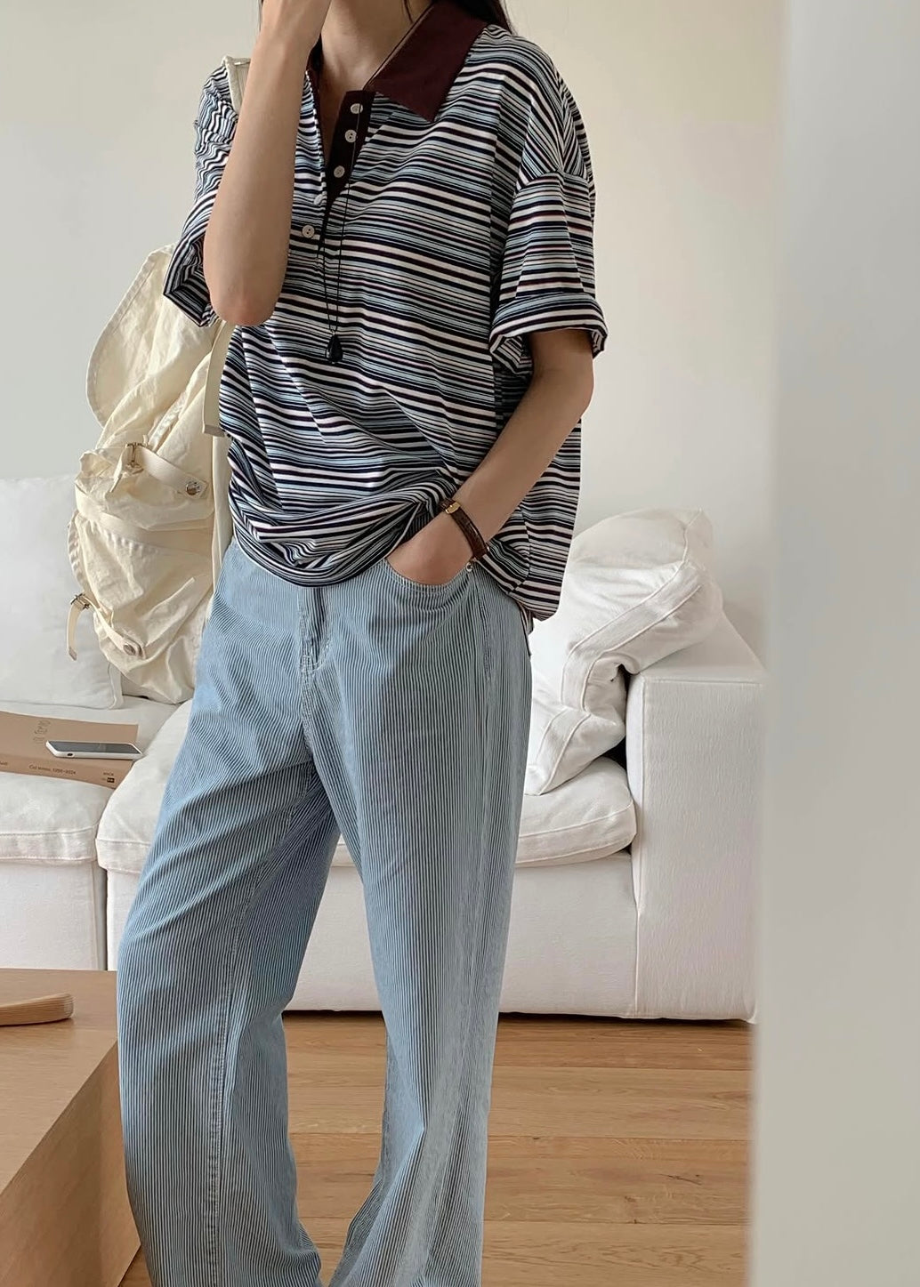 Oversized multi stripes polo
