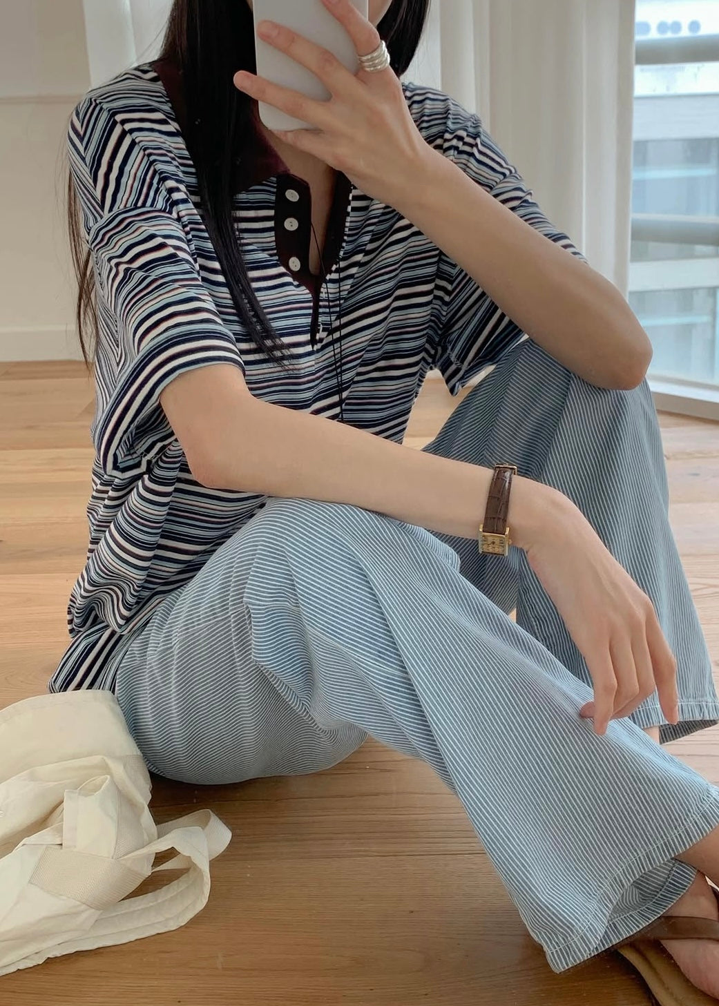 Oversized multi stripes polo