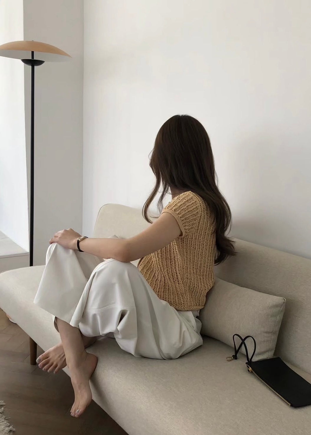 Linen crew neck cardigan