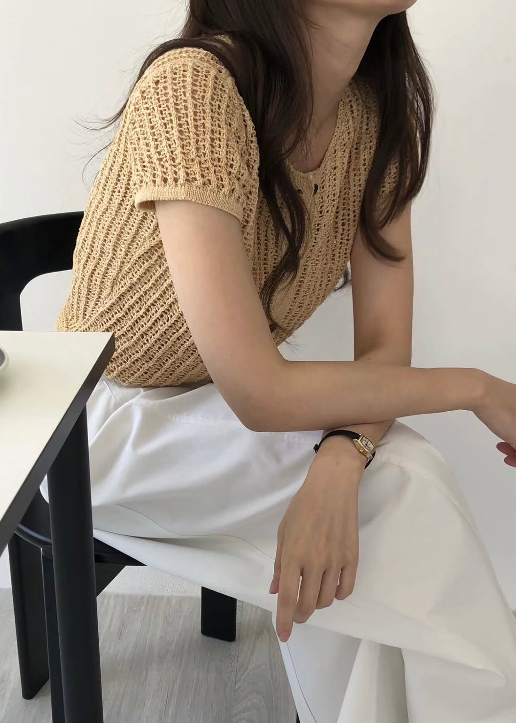 Linen crew neck cardigan