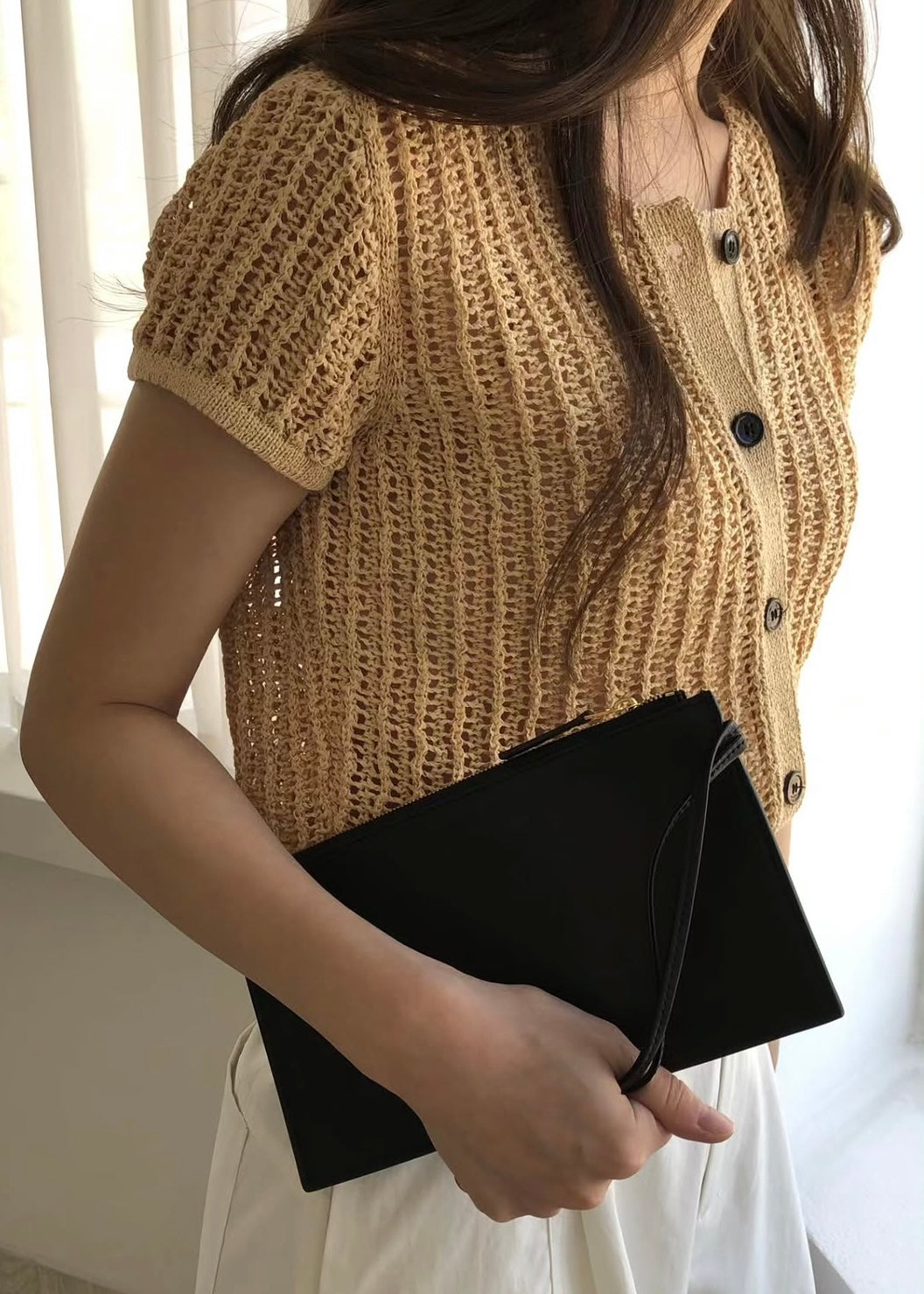 Linen crew neck cardigan