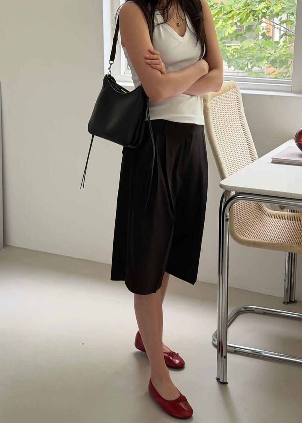 Double pleated quarter shorts