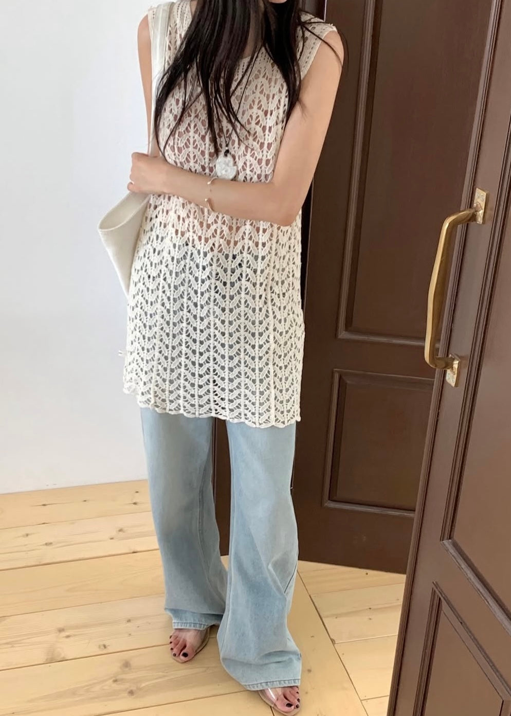 Lace mesh sleeveless top
