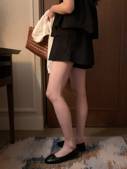 Pleated flare shorts