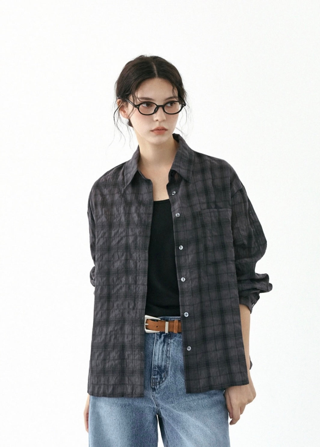 Crepe tartan pocket shirt