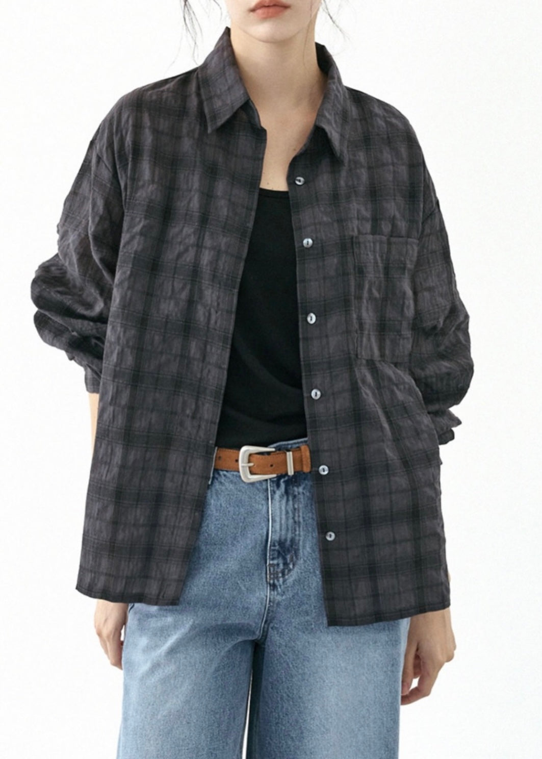 Crepe tartan pocket shirt