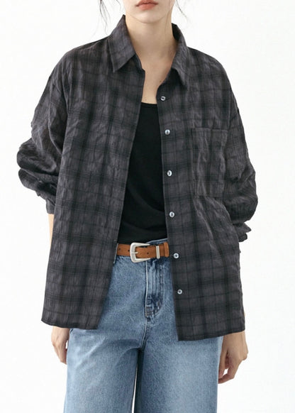 Crepe tartan pocket shirt