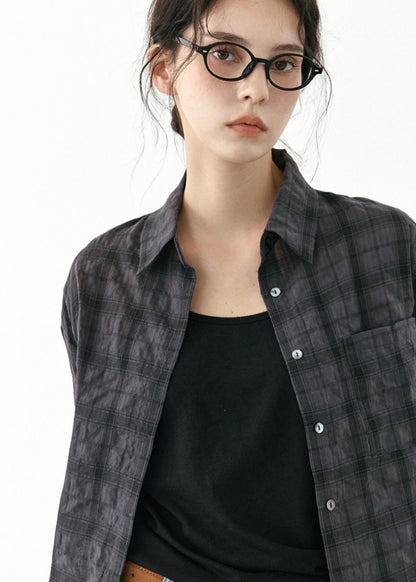 Crepe tartan pocket shirt