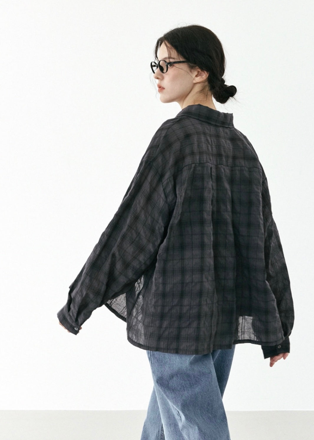 Crepe tartan pocket shirt