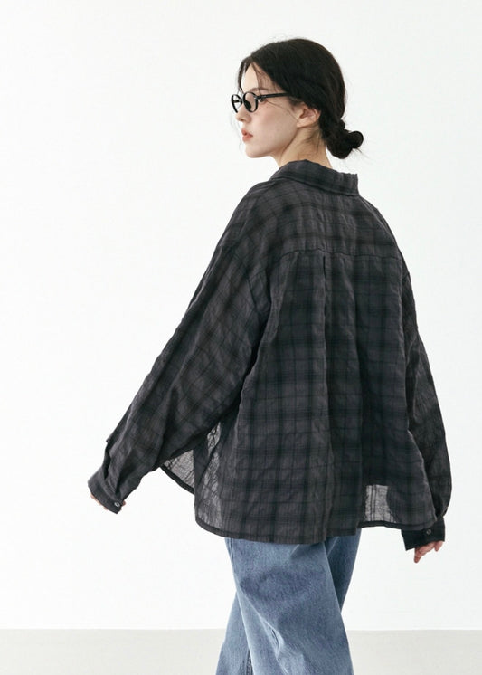 Crepe tartan pocket shirt