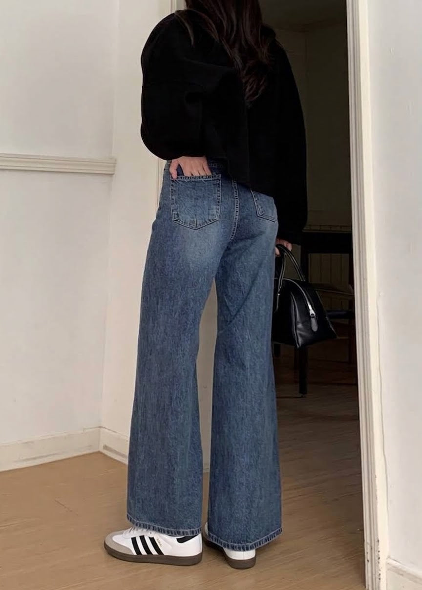 Irregular seam wide jeans