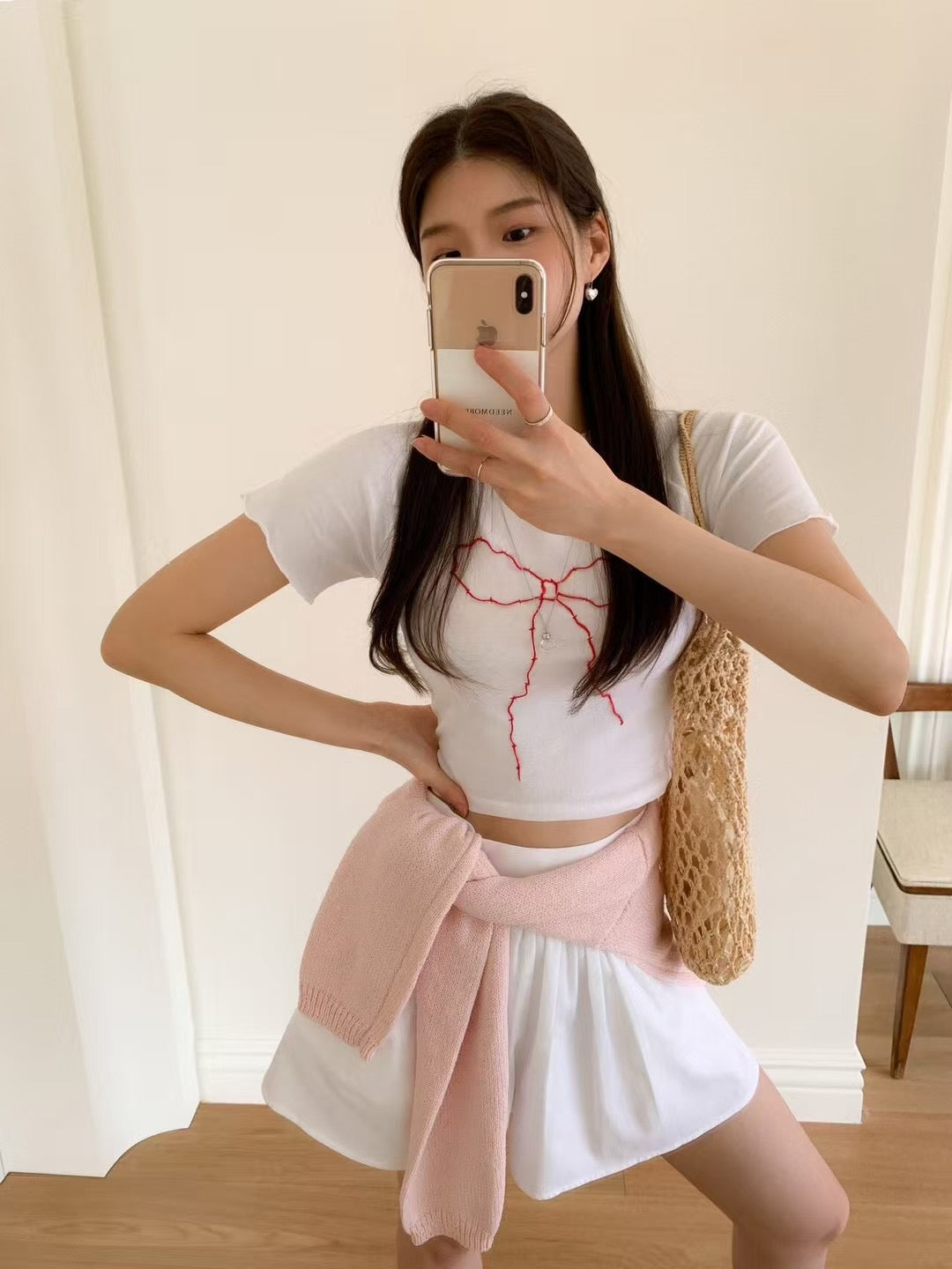 Cross-stitch ribbon tee