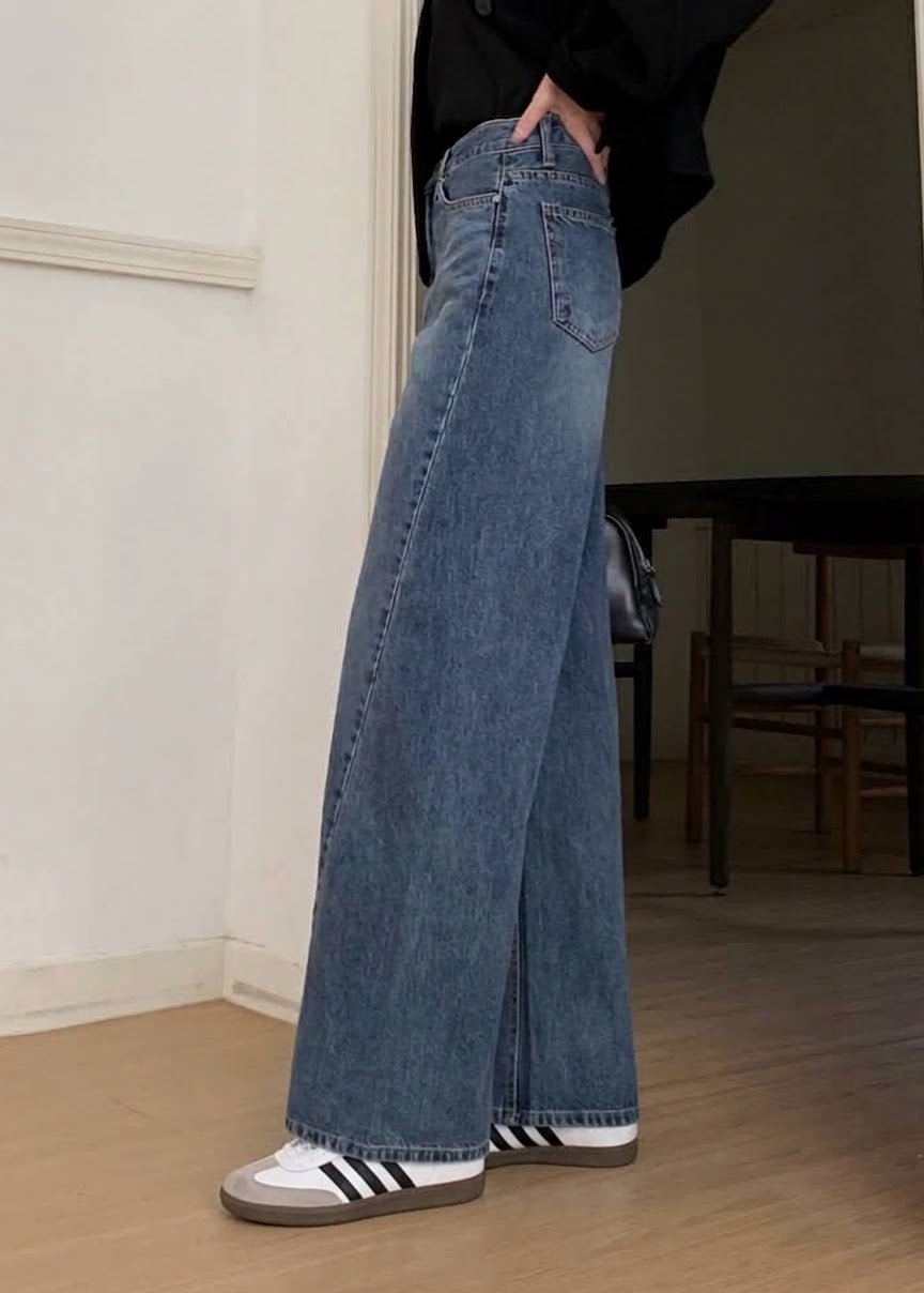 Irregular seam wide jeans
