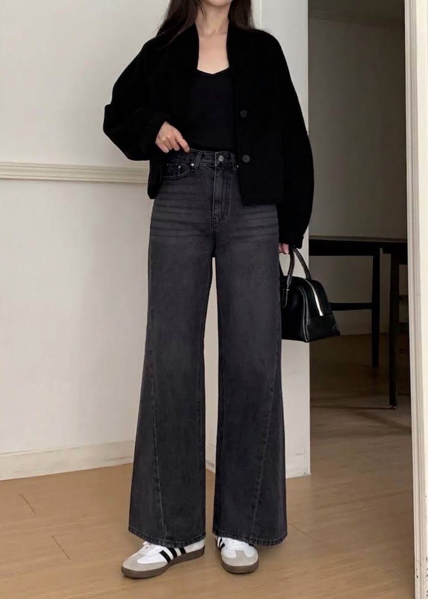 Irregular seam wide jeans