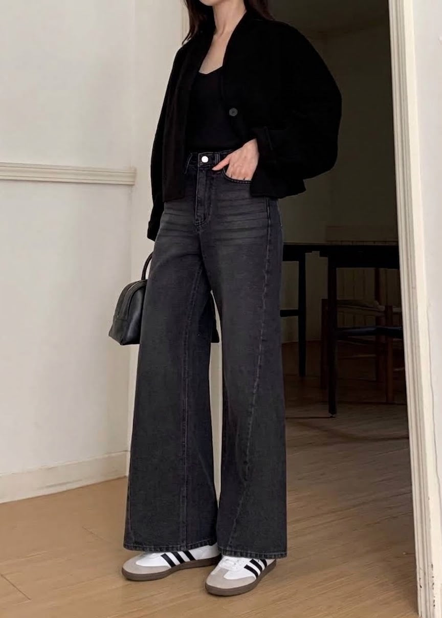 Irregular seam wide jeans