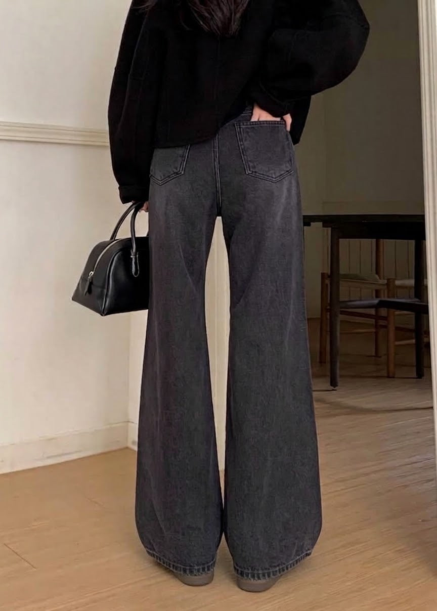 Irregular seam wide jeans