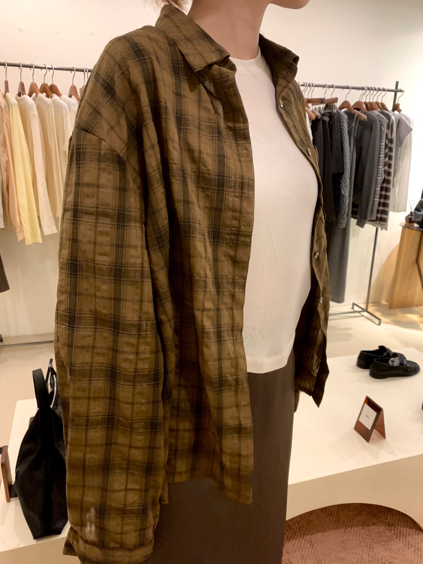 Crepe tartan pocket shirt