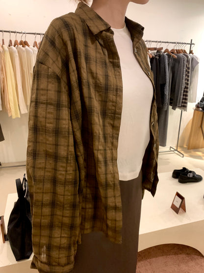 Crepe tartan pocket shirt
