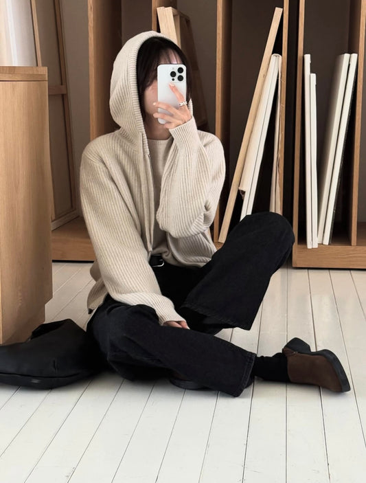 Double zipline knit hoodie