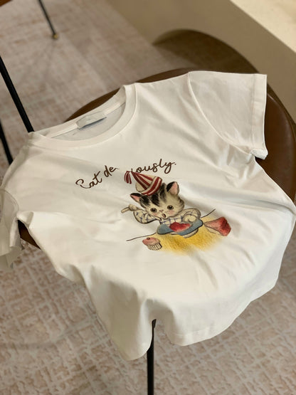 Kitten's tea time printed tee