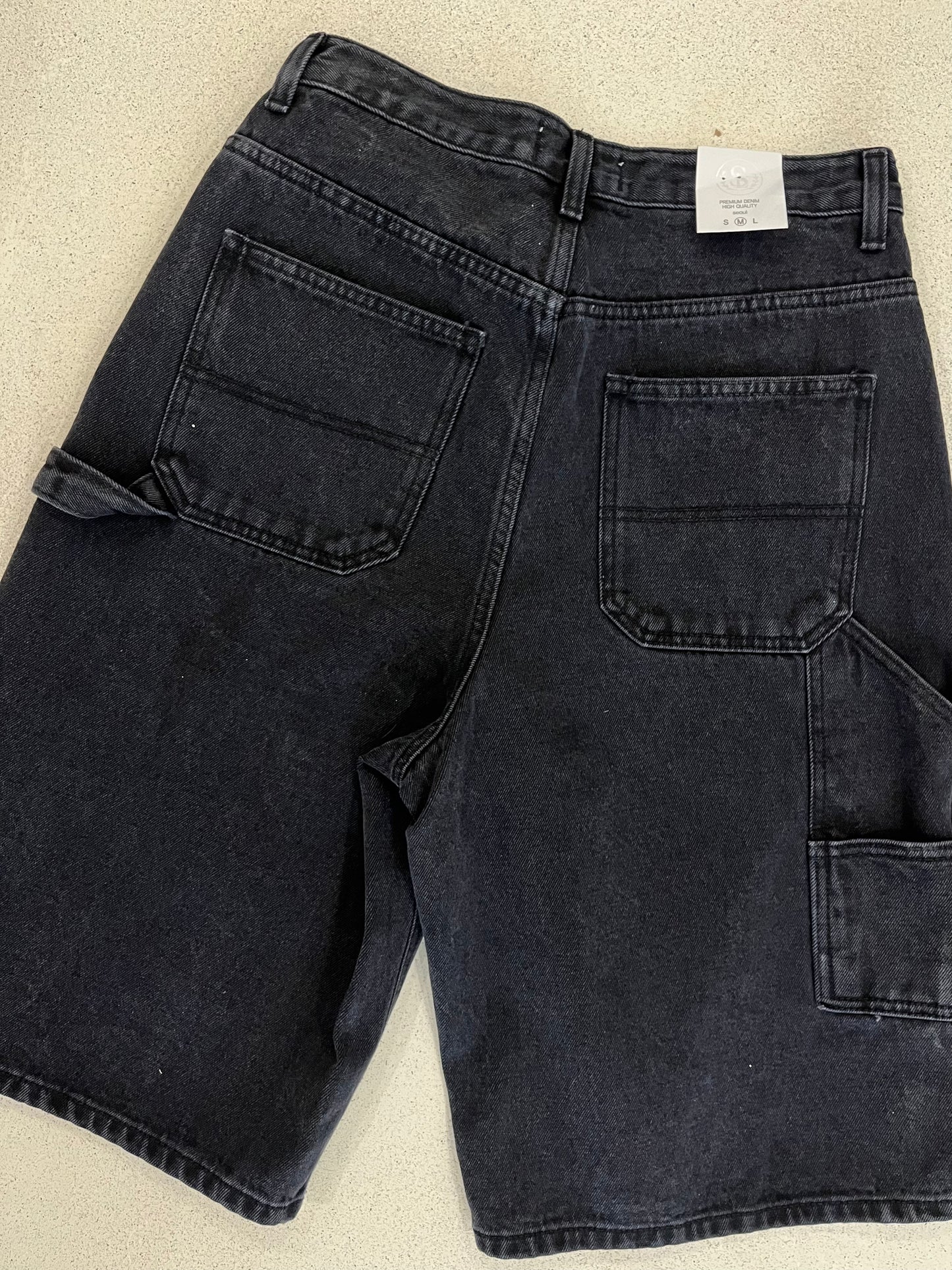 Washed cargo denim shorts
