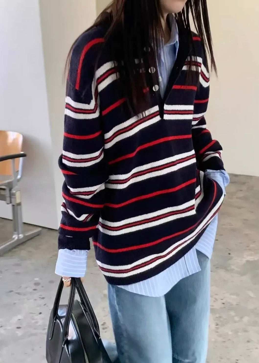 Loosen knit rugby shirt