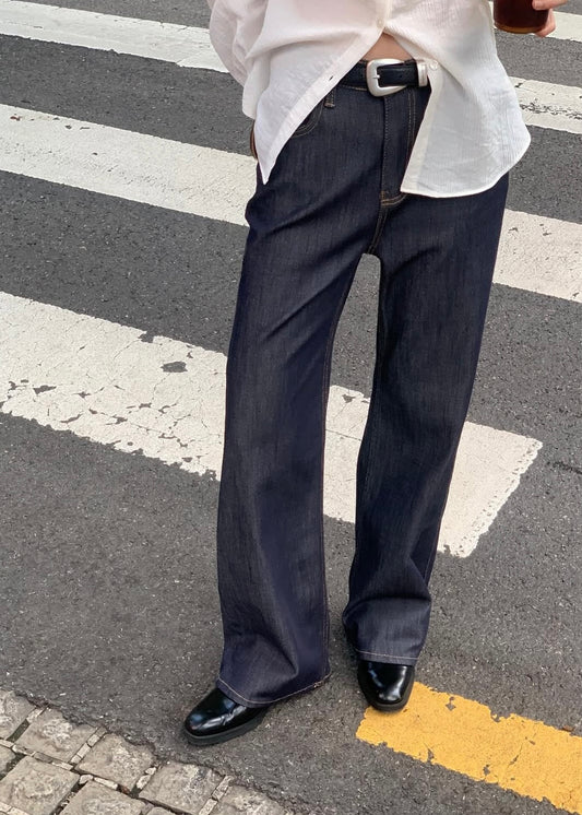 Raw navy straight denim