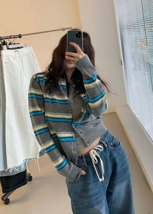 Cropped stripes cardigan