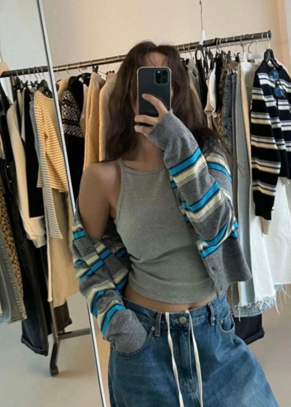 Cropped stripes cardigan