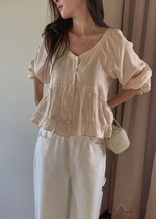 Lace edge open blouse