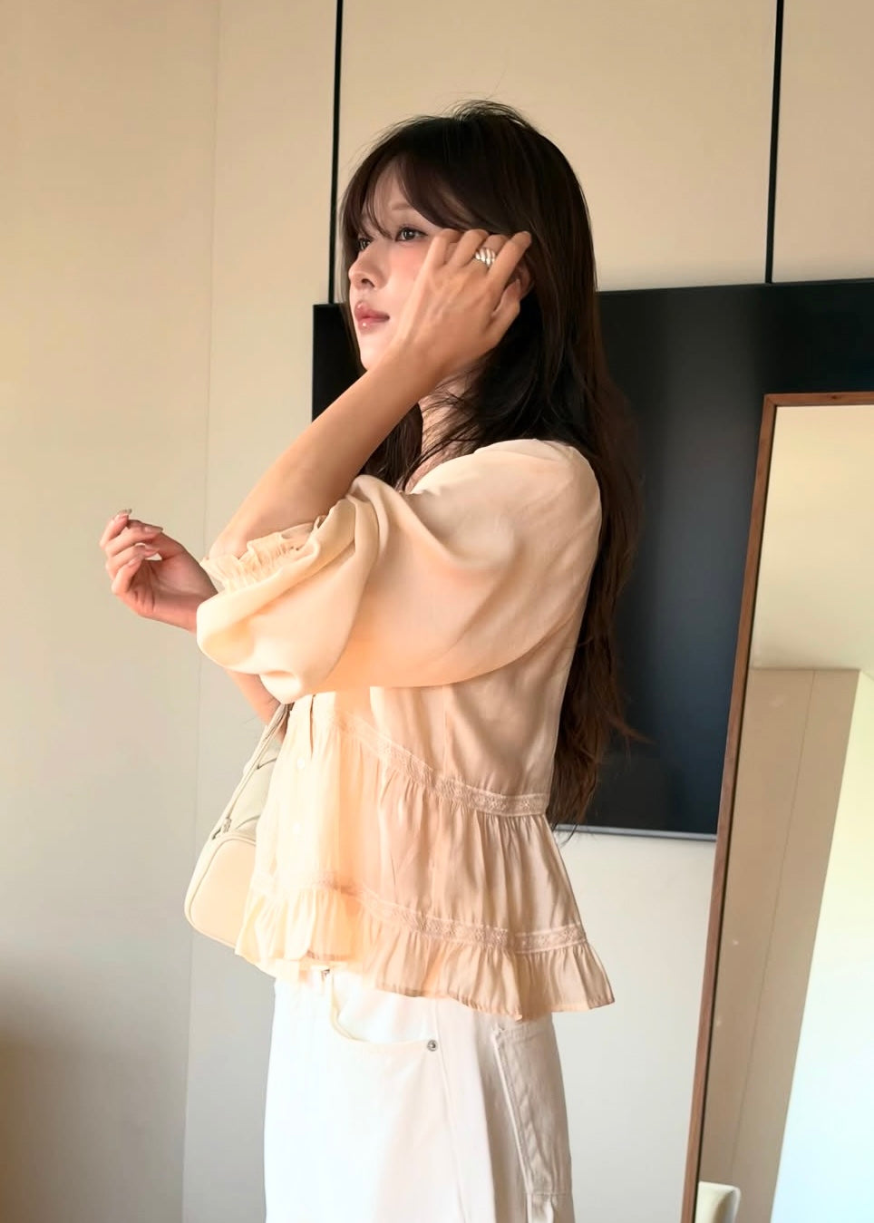Lace edge open blouse