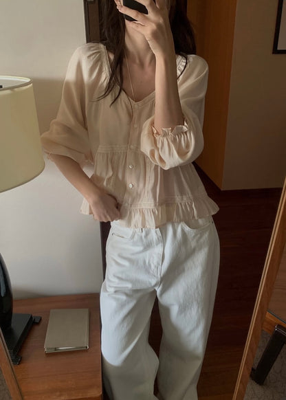 Lace edge open blouse