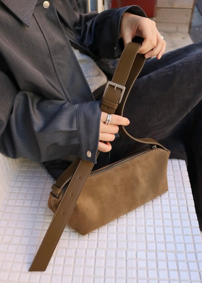 Suede baguette bag