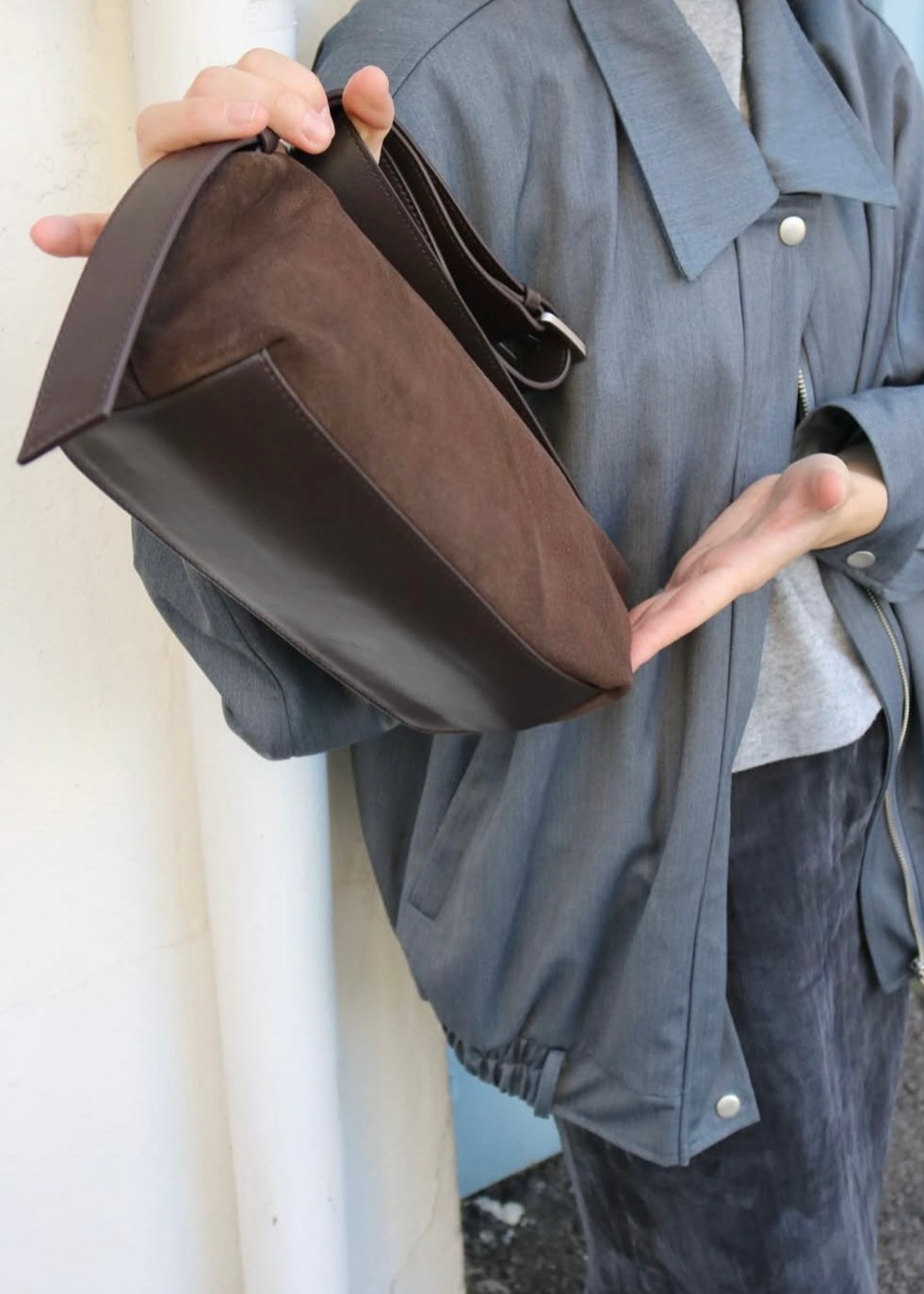 Suede baguette bag