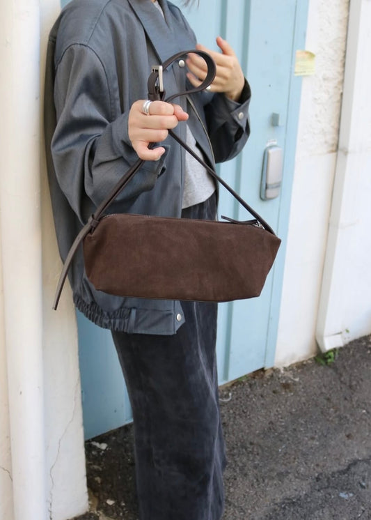 Suede baguette bag