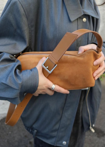 Suede baguette bag