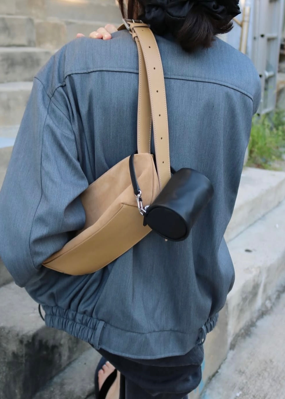 Suede baguette bag