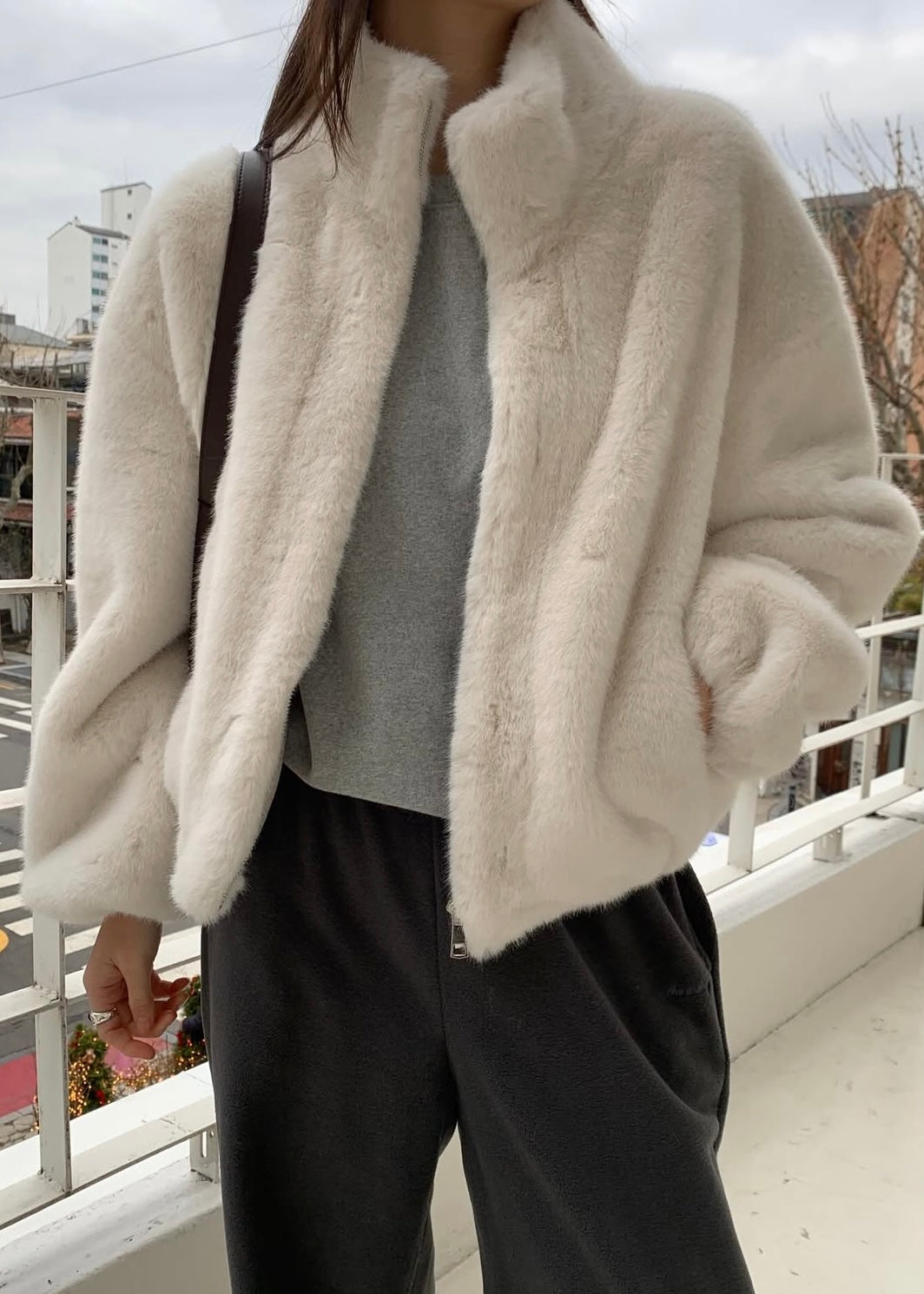 Vegan fur cropped jacket