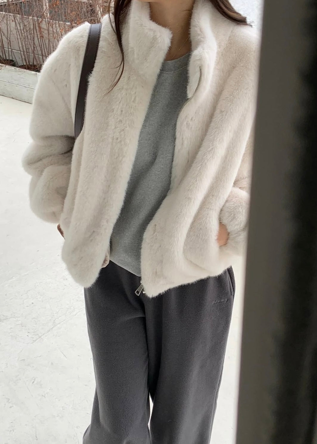 Vegan fur cropped jacket