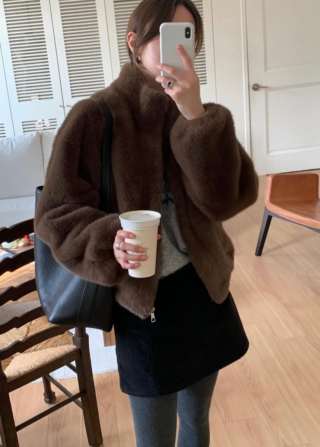 Vegan fur cropped jacket