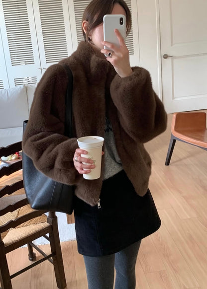 Vegan fur cropped jacket