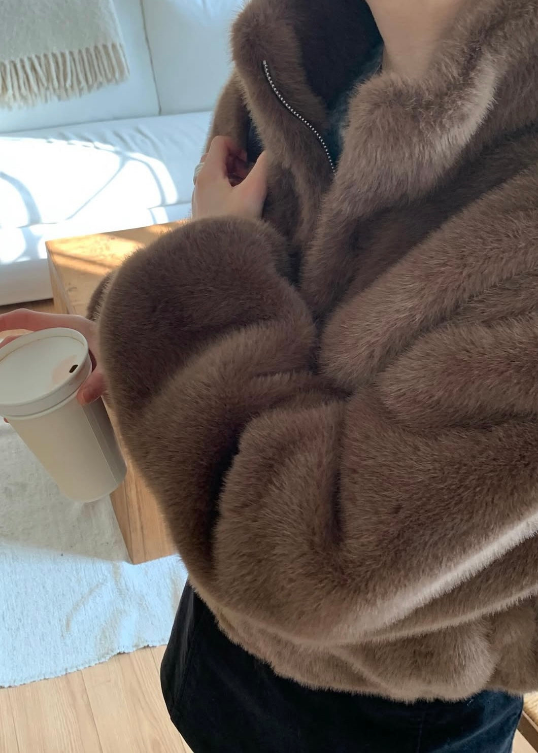 Vegan fur cropped jacket