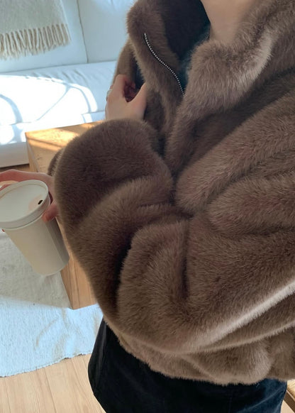 Vegan fur cropped jacket
