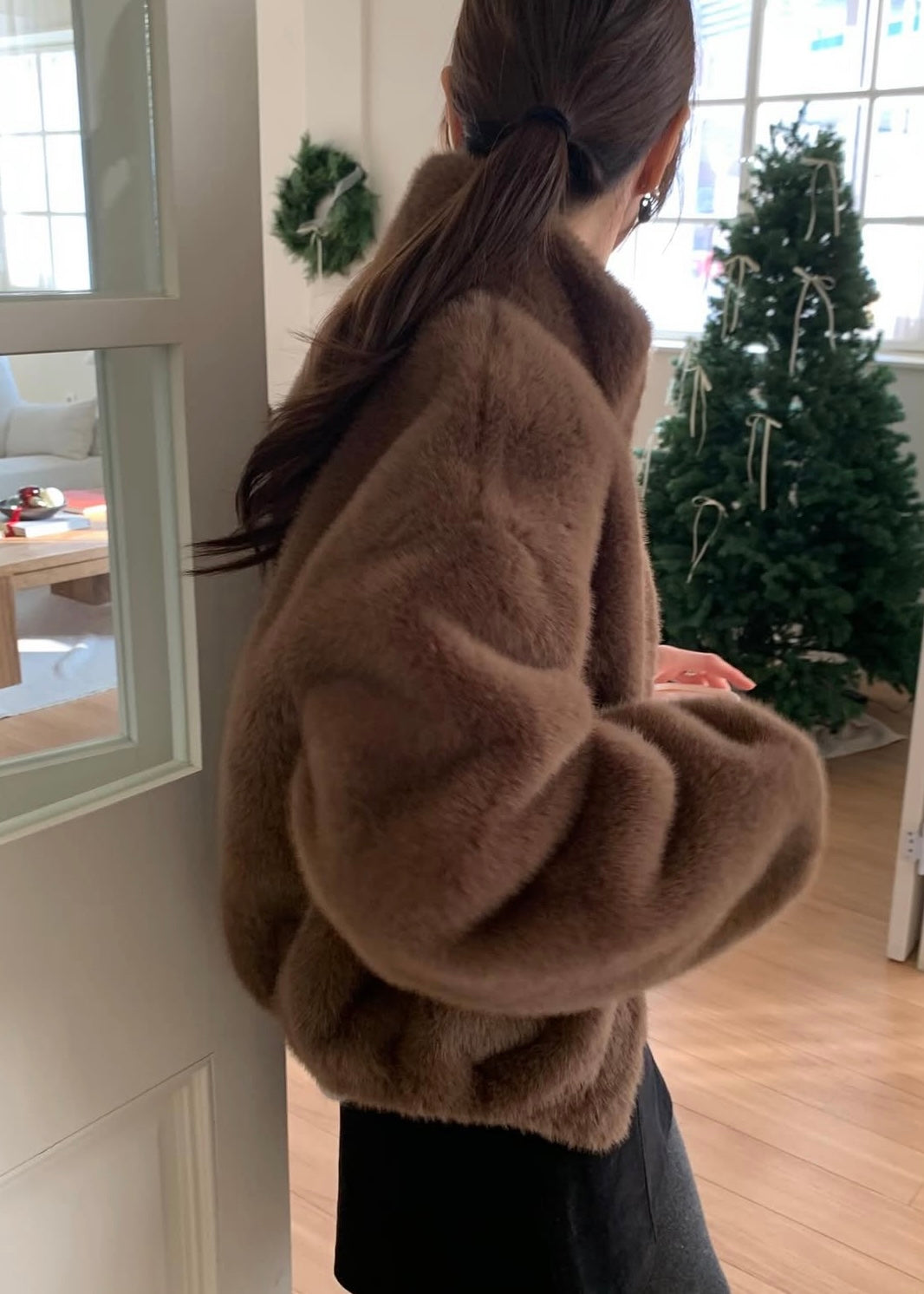 Vegan fur cropped jacket