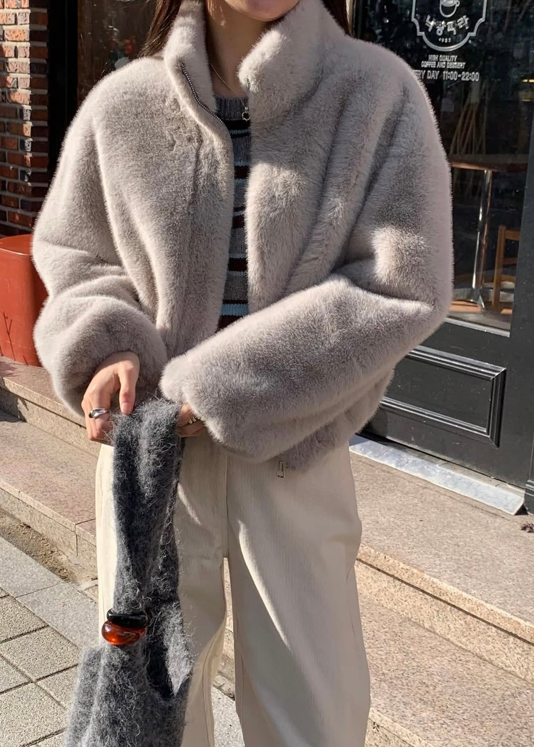 Vegan fur cropped jacket