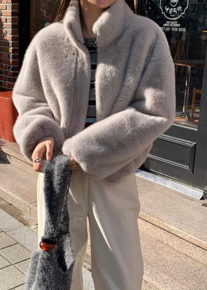 Vegan fur cropped jacket